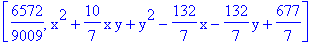 [6572/9009, x^2+10/7*x*y+y^2-132/7*x-132/7*y+677/7]